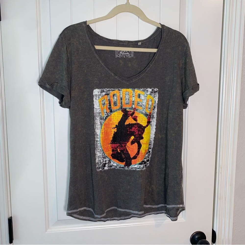 Panhandle Slim Women's Charcoal Rodeo V-Neck Tee